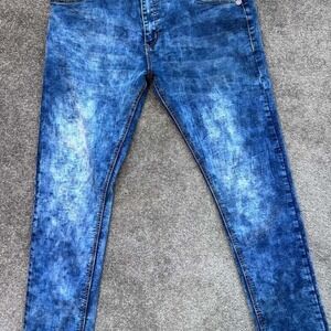 Redemption Premium Mens Blue Acid Wash Straight Leg Jeans 36x32